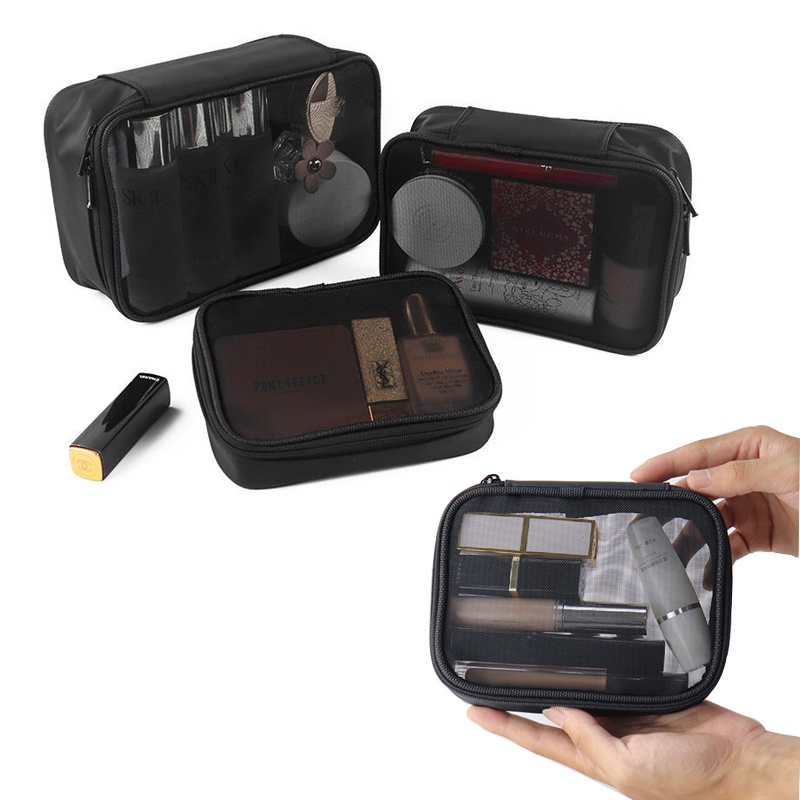 Portable Mesh Transparent Cosmetic Bag Visible Makeup Pouch Zipper ...