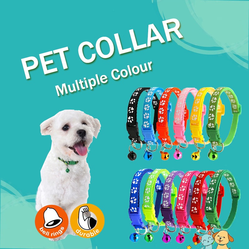 Pet Dog Collar Puppy Cat Collar Footprint Nylon Reflective with Bells