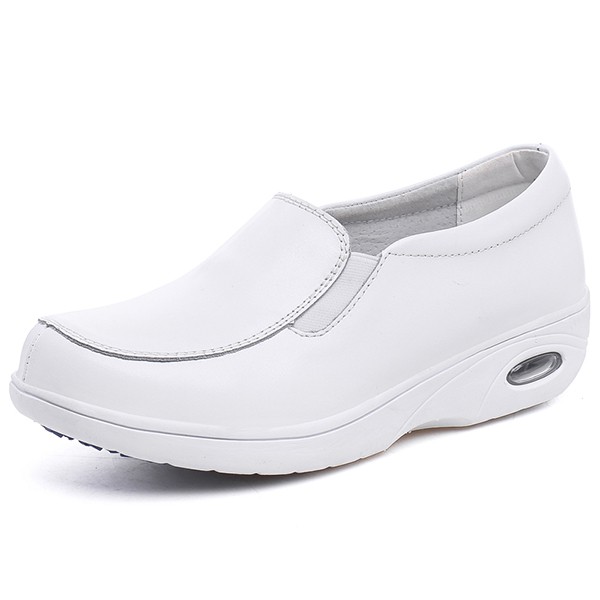 Women Shoes Classical White Nurse Shoes Cow Leather Slip On