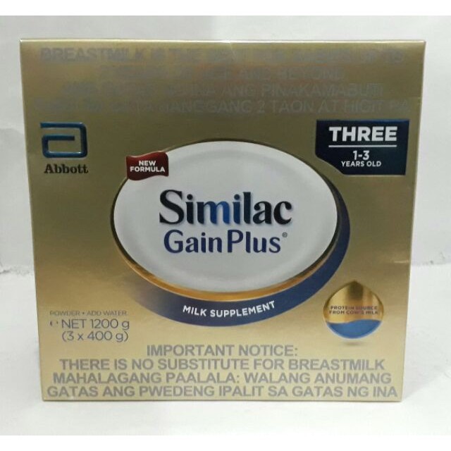 Similac Gain Plus Three 1 3 Years Old 1 2kg Shopee Philippines