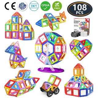 jasonwell 108 pcs magnetic tiles building blocks set