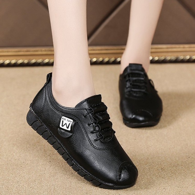 black leather non slip shoes