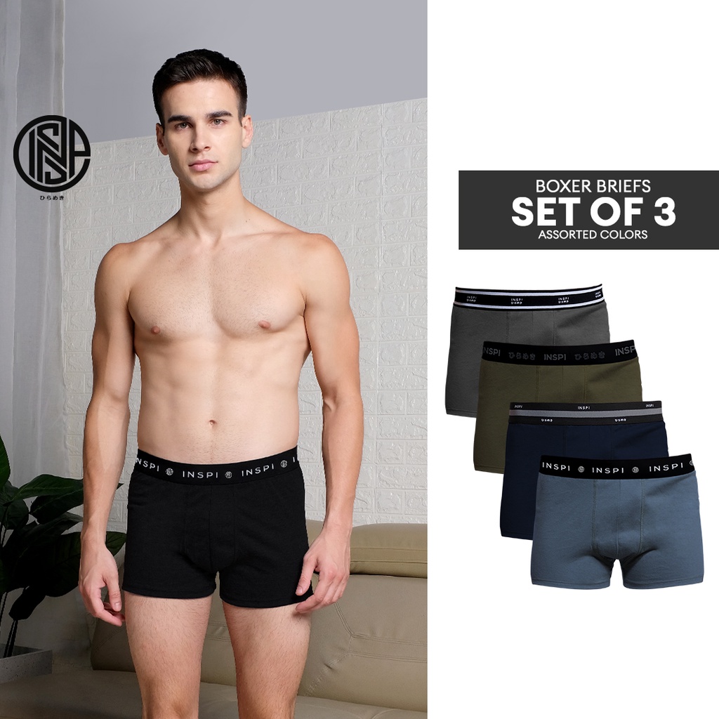 INSPI Basics 3pcs Set Boxer Brief for Man Assorted Colors Boxers Shorts