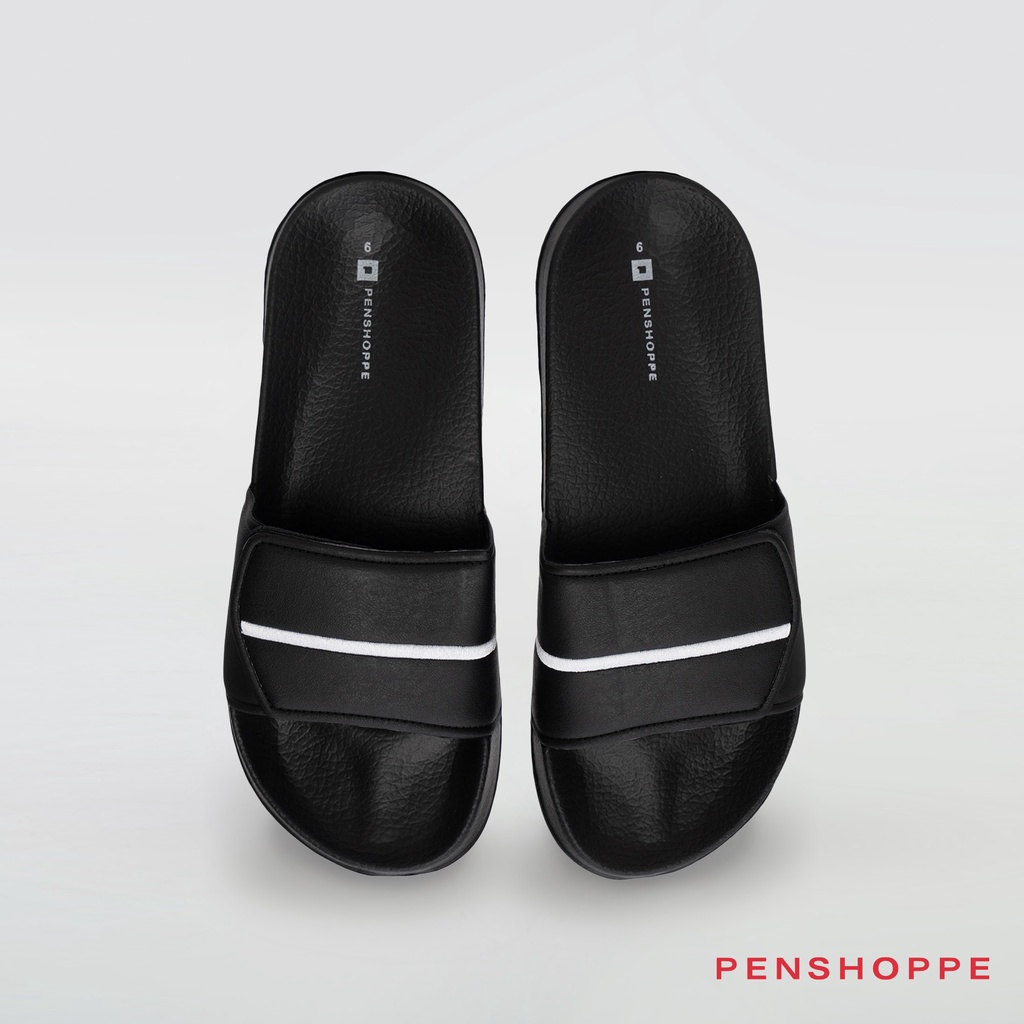 Penshoppe Printed Velcro Slides Slippers For Men (Black) | Shopee ...