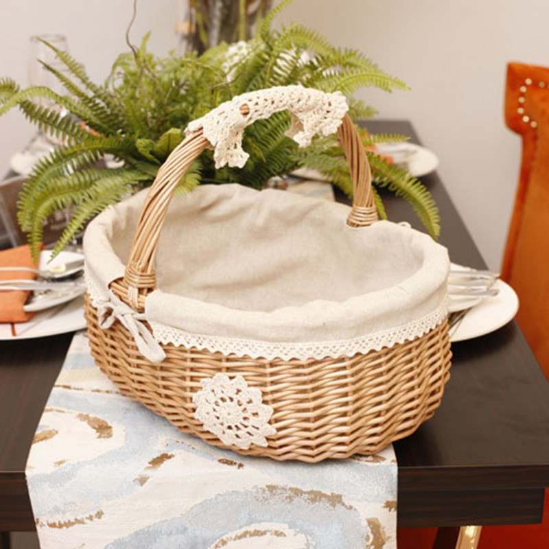 Wicker Storage Basket Hand Handle Pastoral Picking Rattan Craft Picnic Organize Box Natural Weaving Egg Fruit Flowers