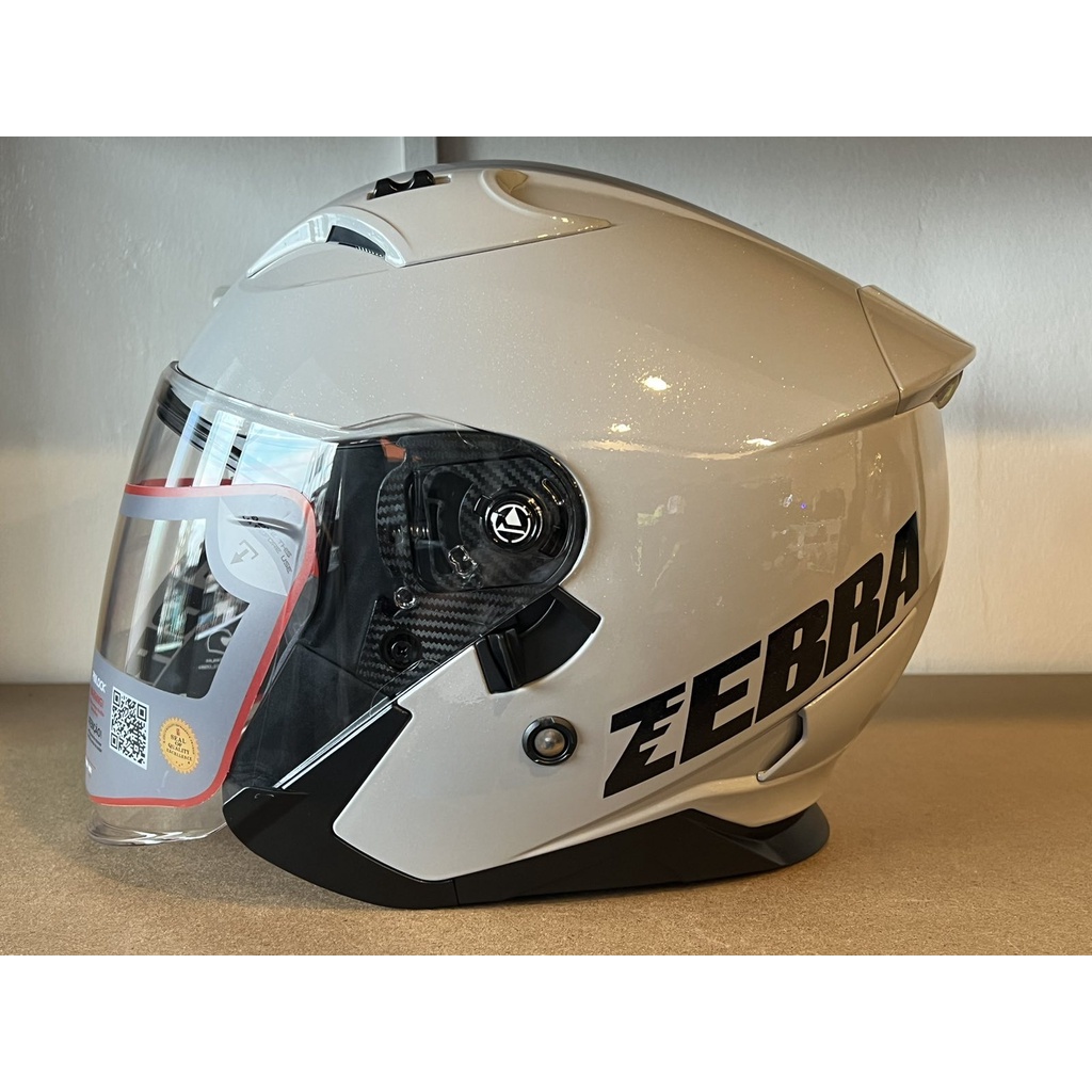 ZEBRA YM902 Gloss Silver Dual Visor Half Face Helmet / PS, DOT, ECE