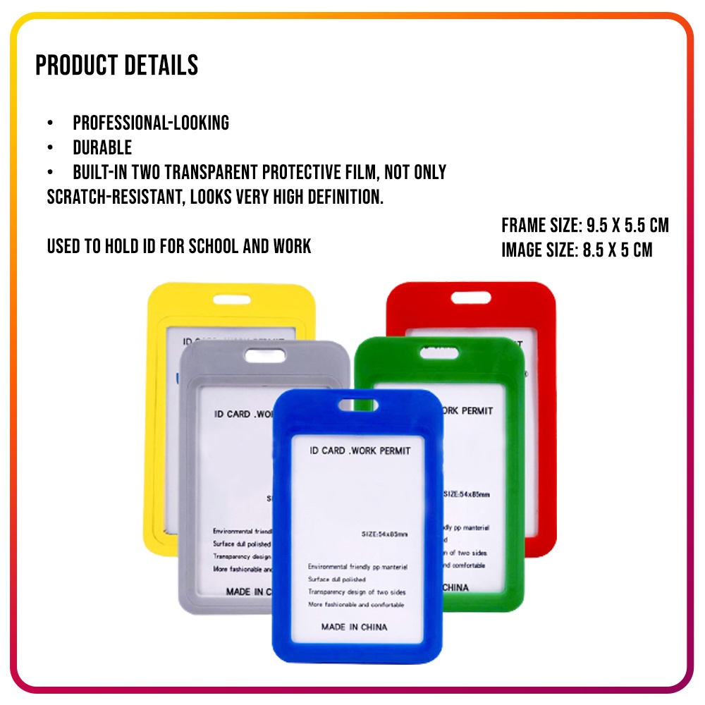 Double Sided PP ID Card Holder ID Case ID Protector ( Blue / Green / Grey / Red )