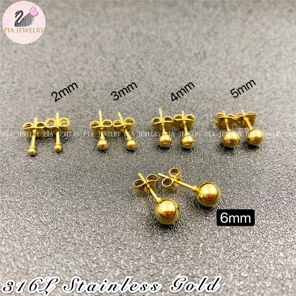 PIA 316L hight quality stainless steel gold and silver bead stud