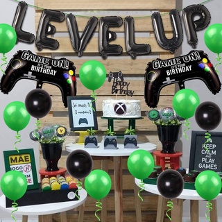 CHEEREVEAL Video Game Themed 9th Birthday Party Decoration for Boys Nine Years Old Birthday Supplies with Green Black Balloons Set Game Controller Level Up Foil Balloons Banner #4