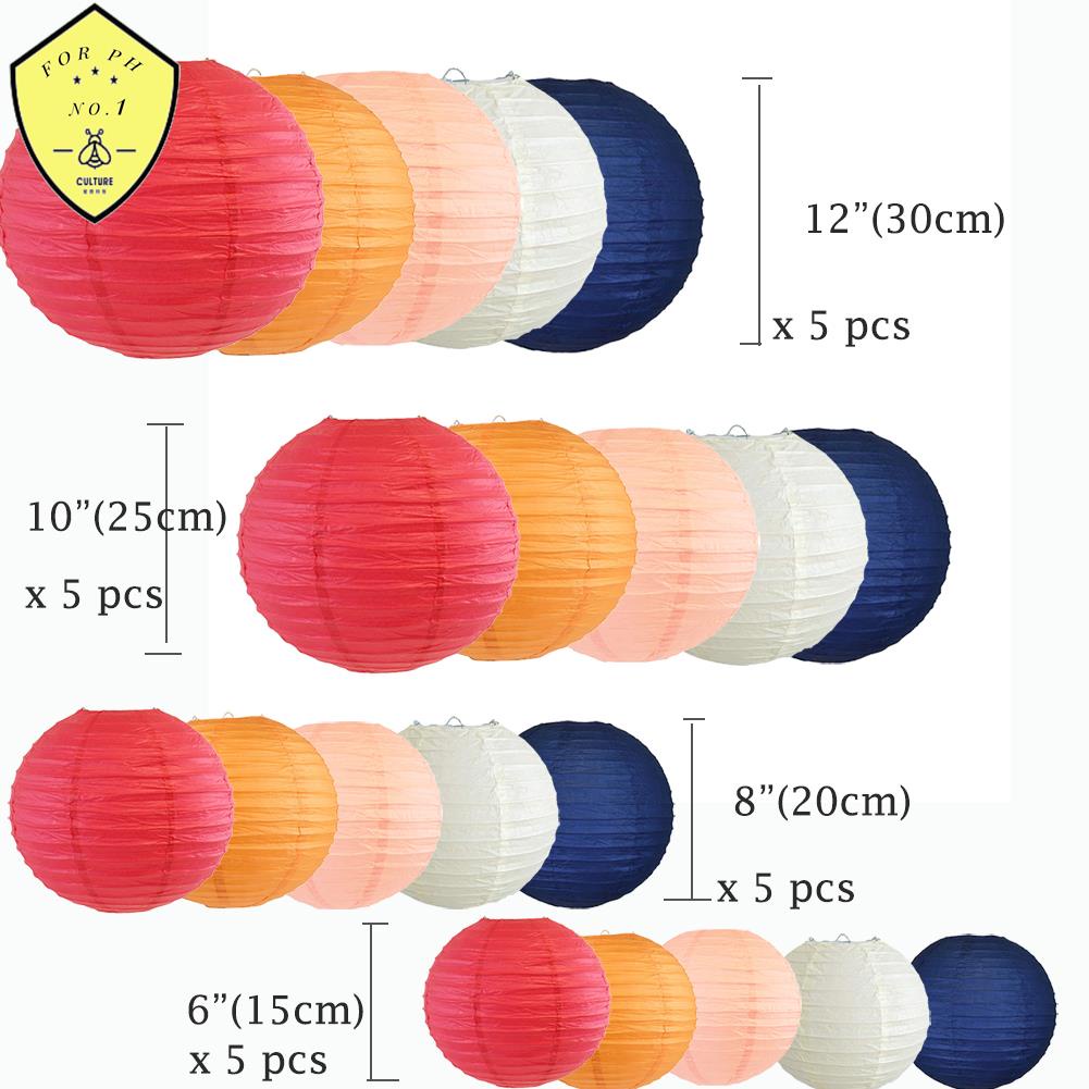 ◘20 pcs 6" 12" Paper Lantern Mixed Peach Beige Navy Blue Rose Orange Chinese Round Paper