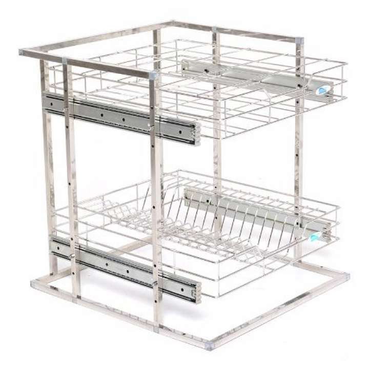 Prestige Stainless Pull Out Kitchen Wire Basket Glass And Plates