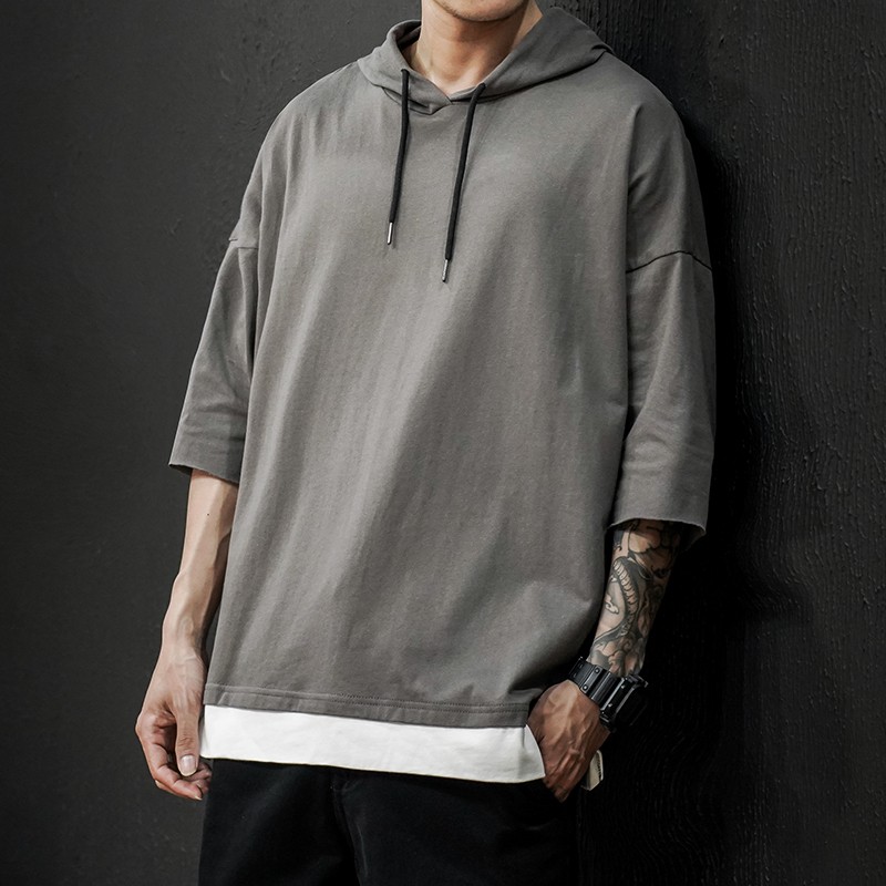 half sleeve t shirt with hood