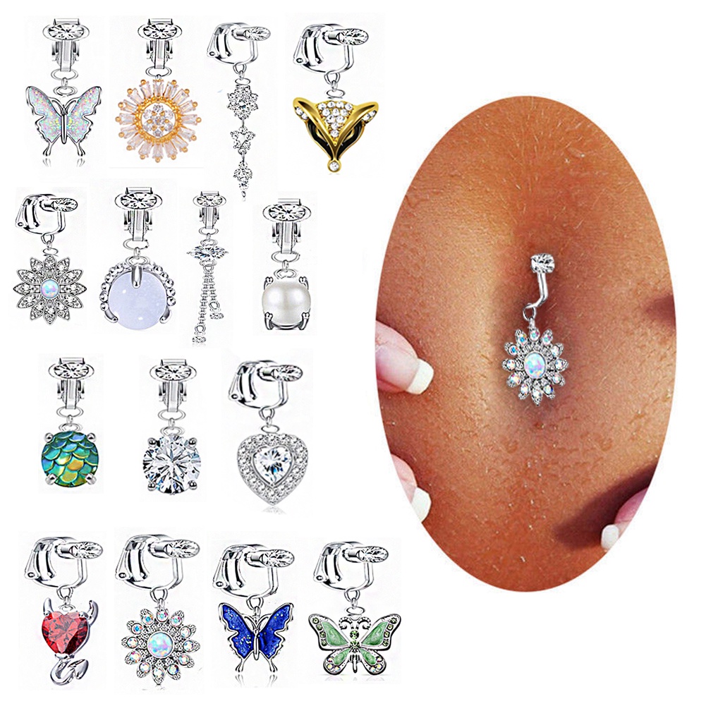 Butterfly Fake Belly Button Piercing Fake Belly Piercing Clip on Umbilical Navel Faux Belly