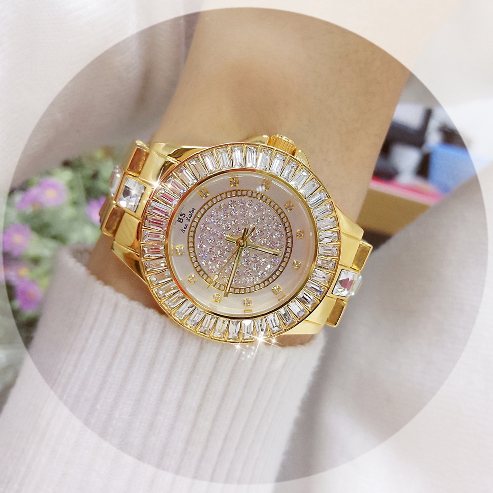 womens gold watch with diamonds