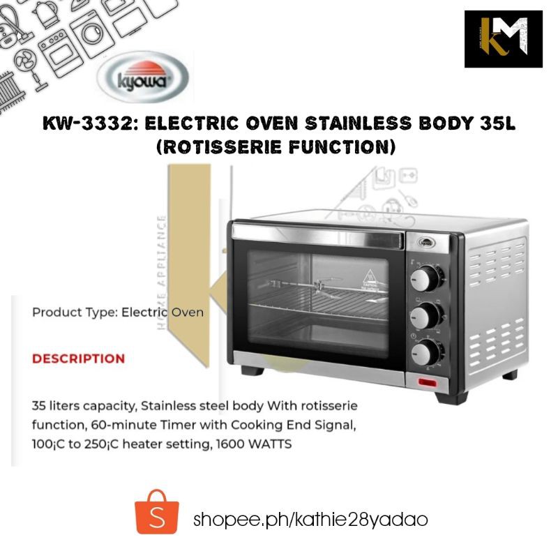 Kyowa Electric Oven 35L (Stainless Body) KW3332 Shopee Philippines