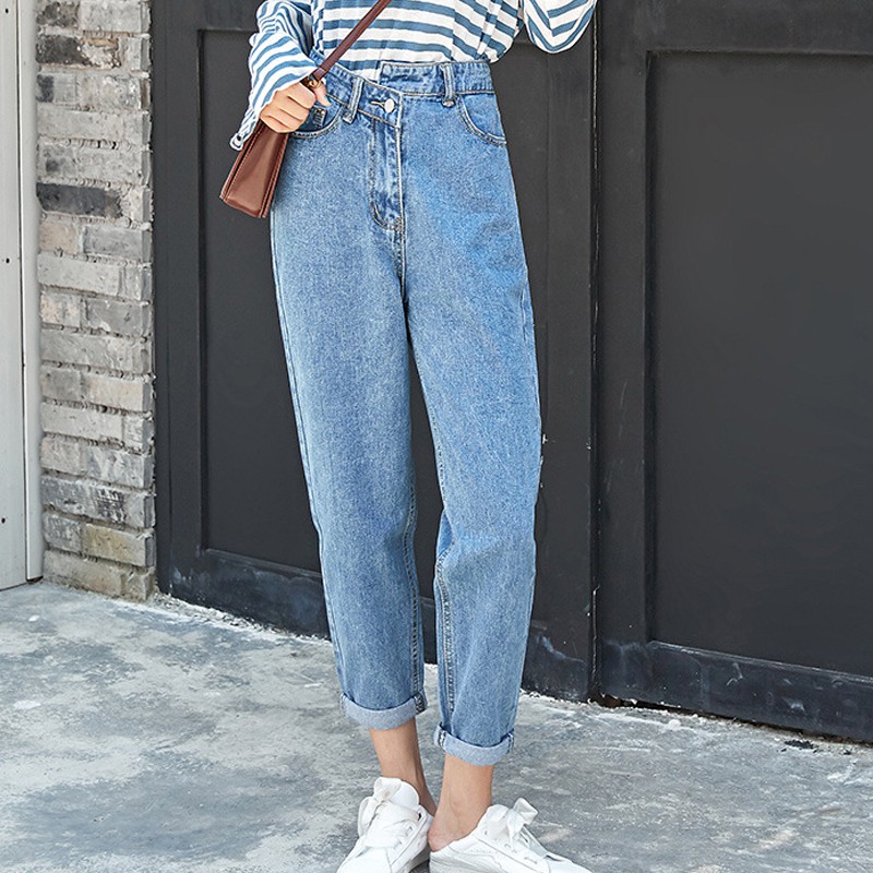 light blue high waisted boyfriend jeans