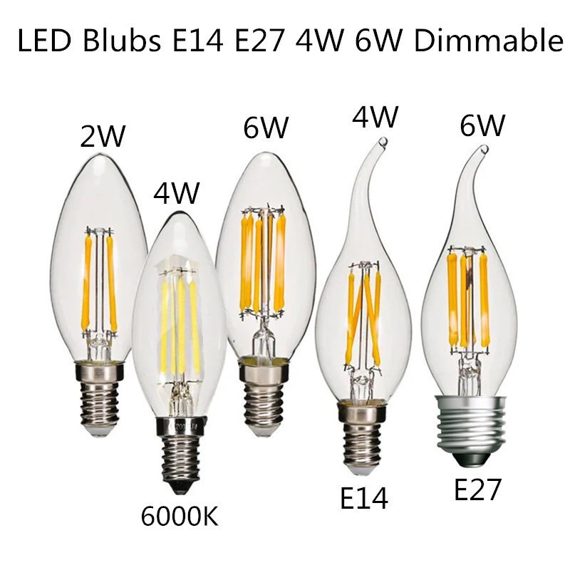 Dimmable Candle bulb E14 E27 LED Vintage Filament Light Candle Bulbs 2W