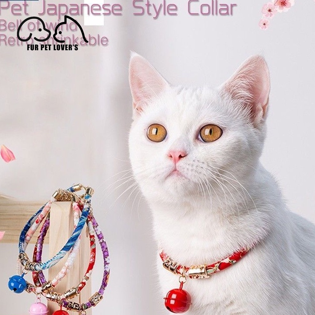 Multill Cat Collar with Bell Adjustable Collar Necklace Handmade Floral Printed Japanese Style Accessories 