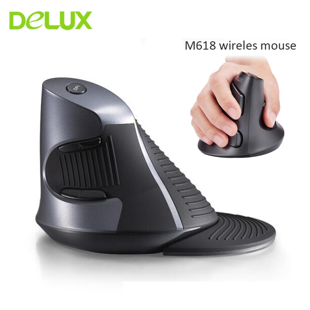 Delux M618 Ergonomic Vertical Wireless Mouse USB Optical Computer