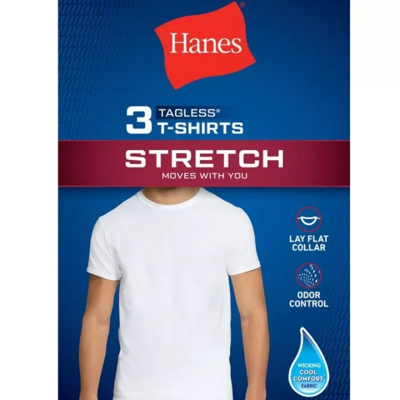 Hanes Men's Stretch White Crew TShirt Undershirts, MEDIUM 3 Pack