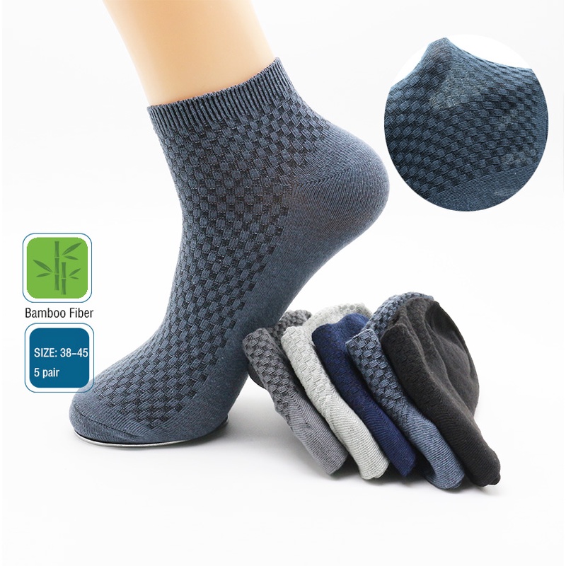 5 Pair Men's Bamboo Fiber Ankle Socks Summer Business Short Breathable ...