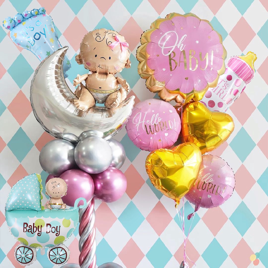 Pink 5pcs Baby Girl Shower Foil Balloons for Birthday Party and Decorations 