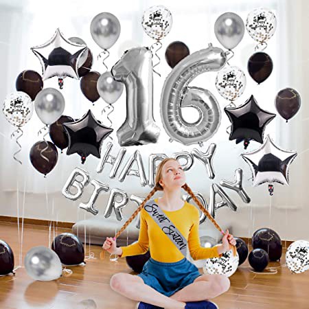 Huiran 16th Birthday Decorations Sweet Silver 16 Birthday Party Number 16 Balloon Happy Birthday Banner Cake Topper Latex Confetti Balloon Star Balloon Sash For Boy Girl 16 Years Old Shopee Philippines