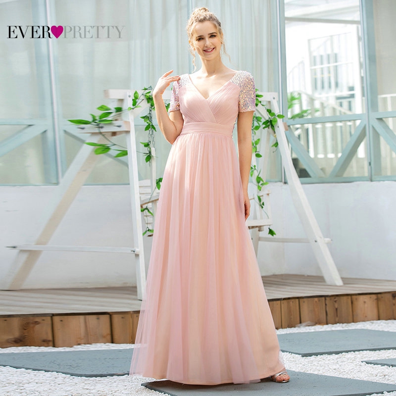 pink a line dress with sleeves