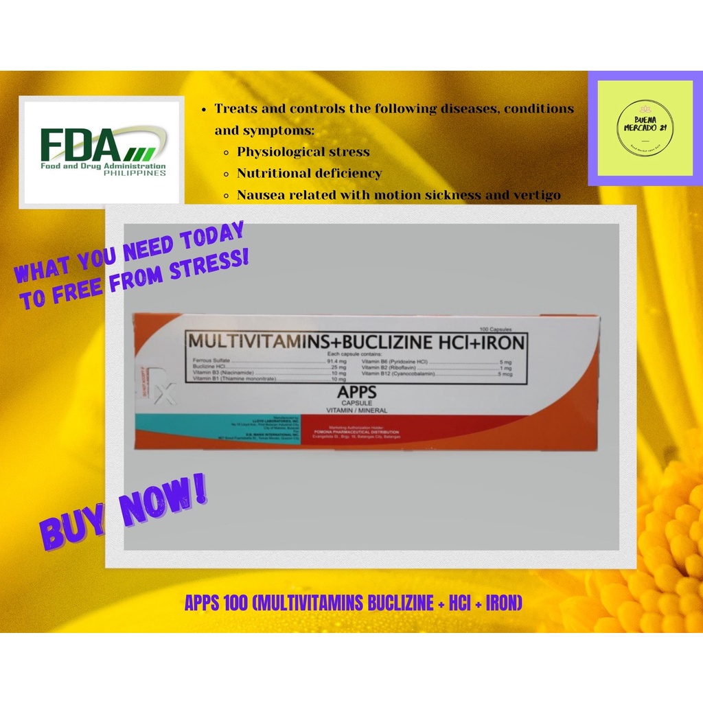 APPS 100 (MULTIVITAMINS BUCLIZINE + HCI + IRON) Shopee Philippines