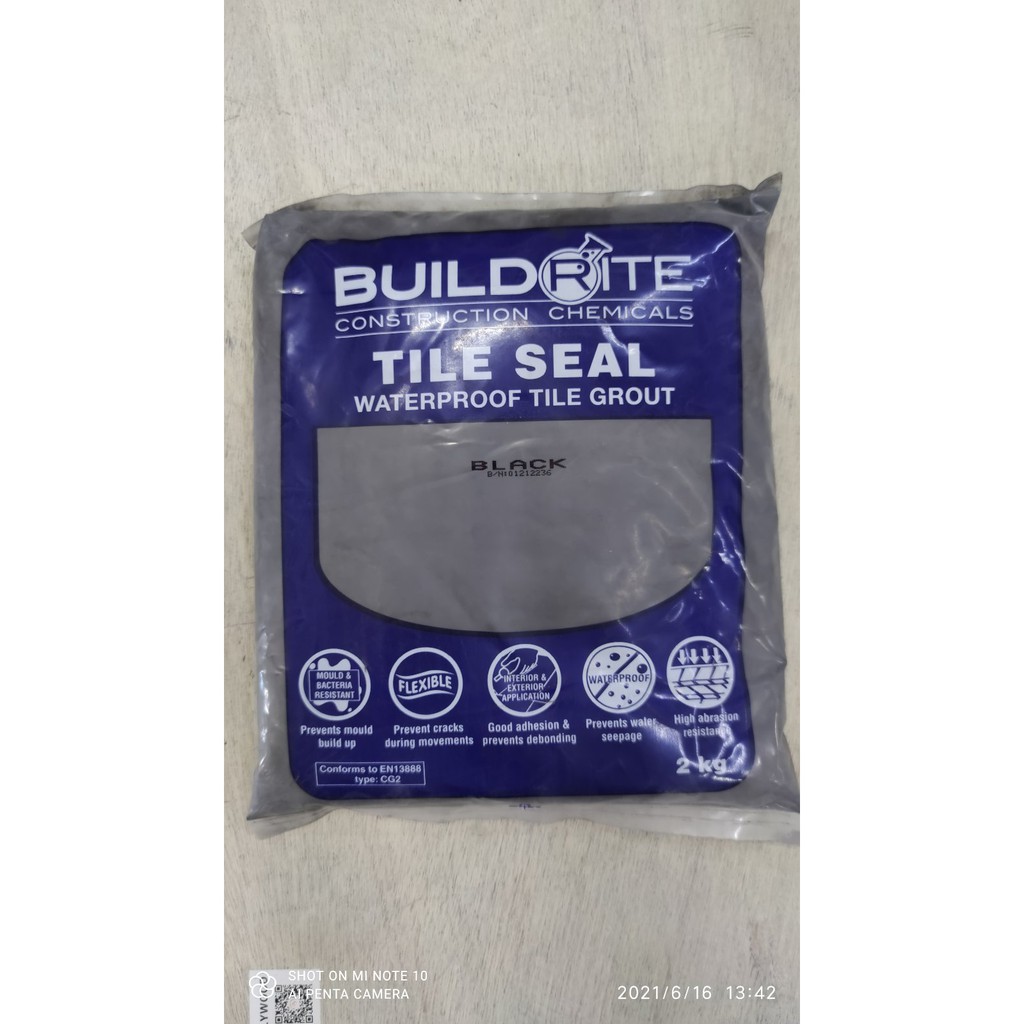 Buildrite Tile Seal Waterproof Tile Grout Medium Gray Or Black 2KG