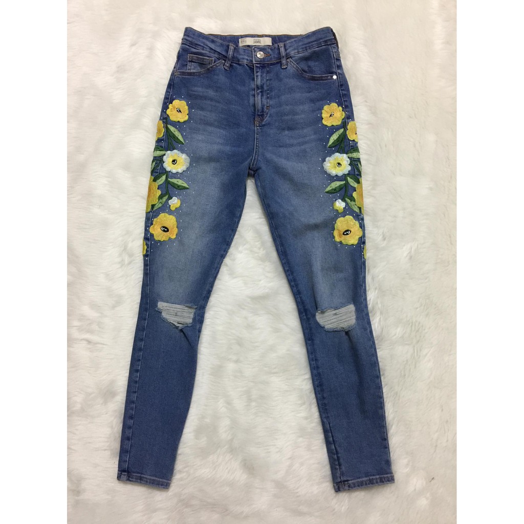 topshop embroidered jamie jeans