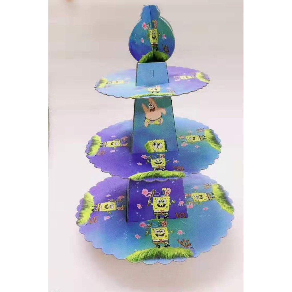 Ins Style Spongebob Theme Three Layers Cup Cake Stand Birthday