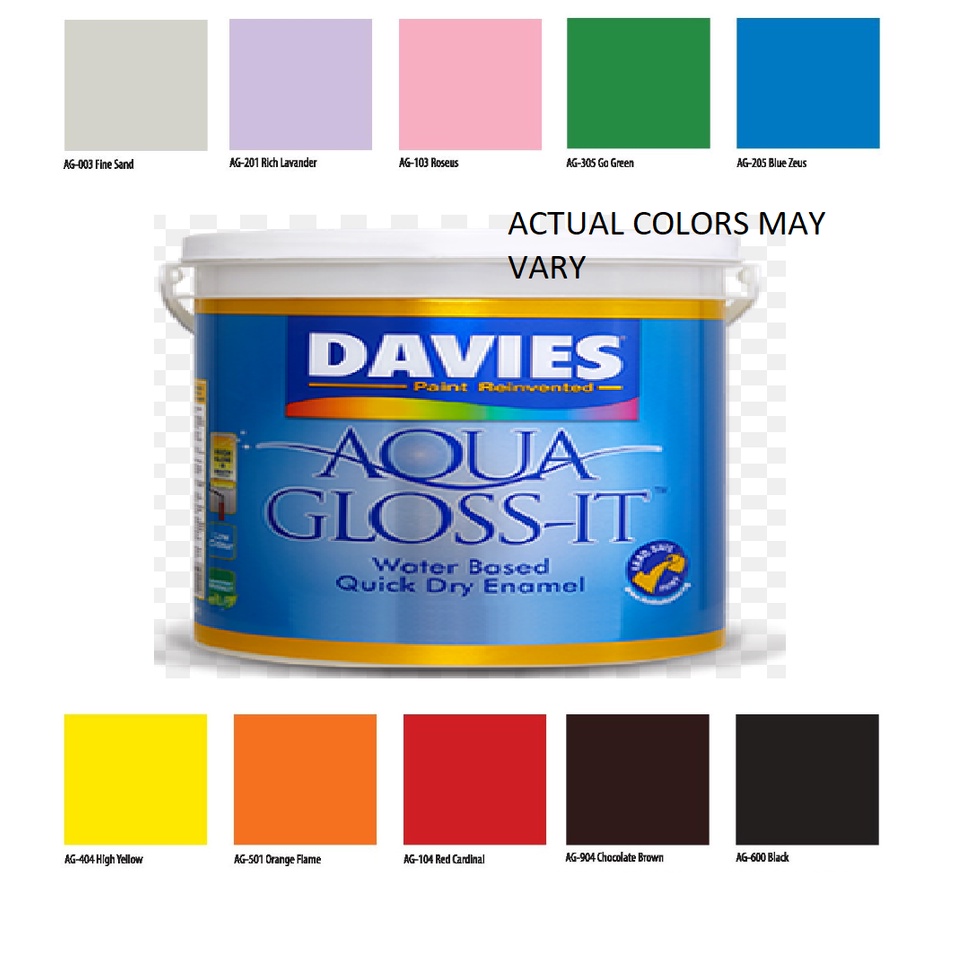 Davies Aqua Gloss It 4 Ltr / Gallon 10 Colors Water base QDE Paint Low