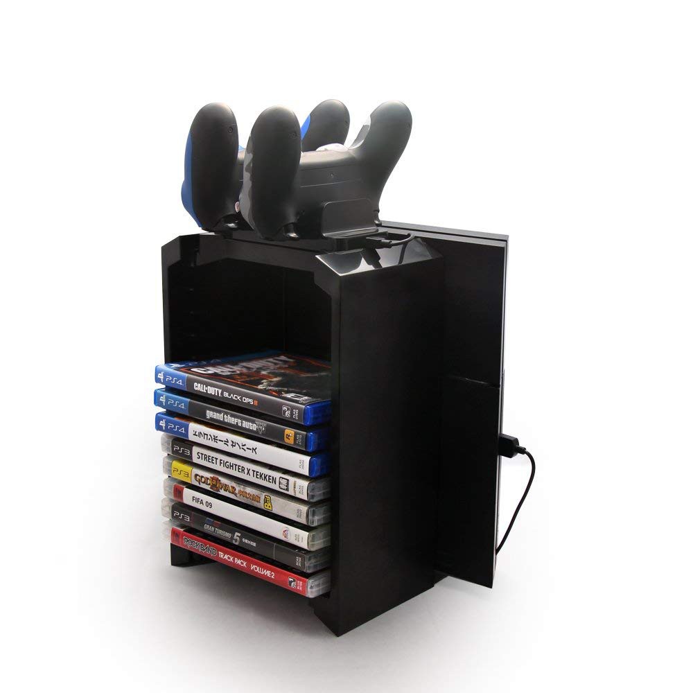 PS4 Pro/PS4 Slim Multifunctional Detachable Holder Game Disk Storage Tower  with Charging Station - 