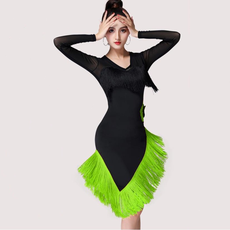 Qsuccua New adult female Latin dance tassel dress practice performance  costume | Shopee Philippines