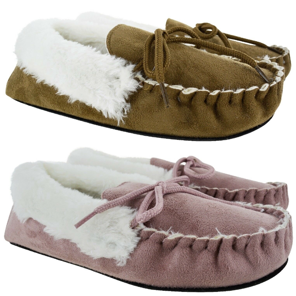 women's fleece lined moccasin slippers