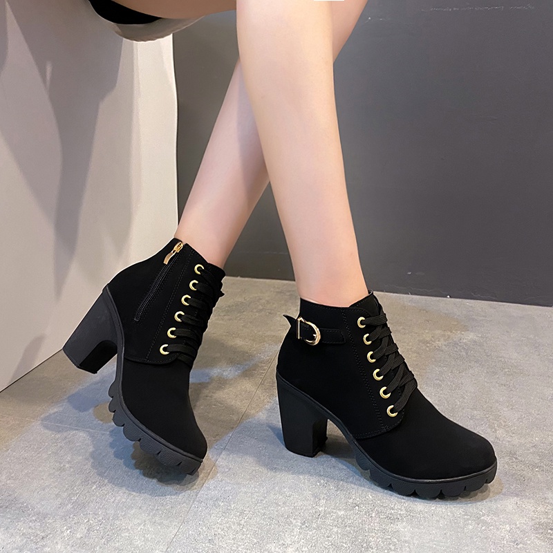 22 Korean Boots For Women Fashion Heels Suede Dwarf Shoes Add 1 Size 8 Shopee Philippines