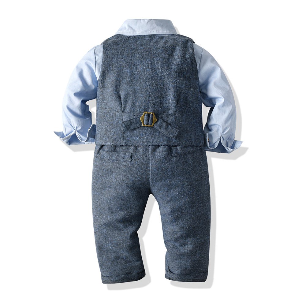Kids baby boy outfit formal set 1-7y light blue waistcoat shirts pants boys suits infant birthday clothes party costume