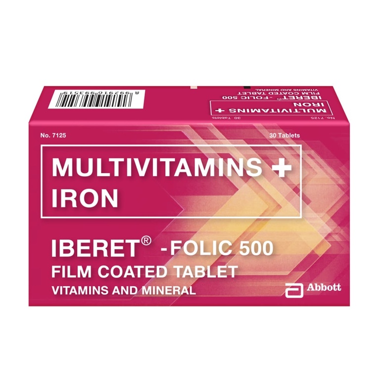 IBERET Folic 500 Multivitamins + Iron 30 FilmCoated Tablets Shopee