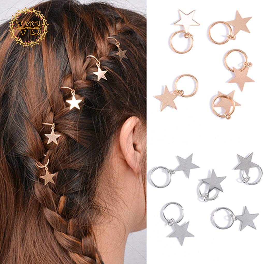 10pcs Lady Girls Silver & Gold Star Hair Rings Braids Hair Clips | Shopee  Philippines
