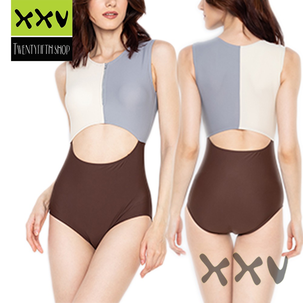 Xxv Color Block Cut Out Zip Up One Piece Swimsuit 35 Shopee Philippines