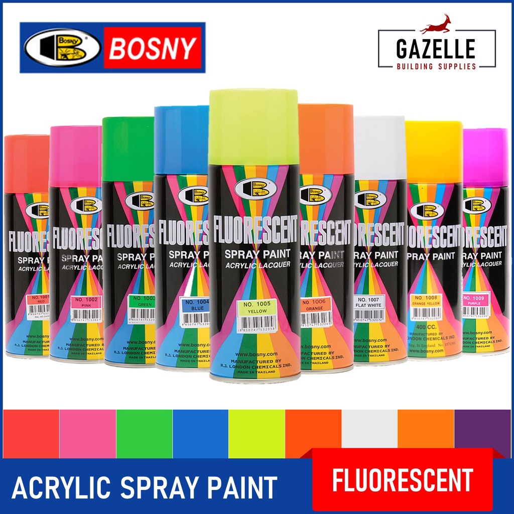 Bosny Fluorescent Spray Paint Fluorescent Colors - 400cc / 400ml ...