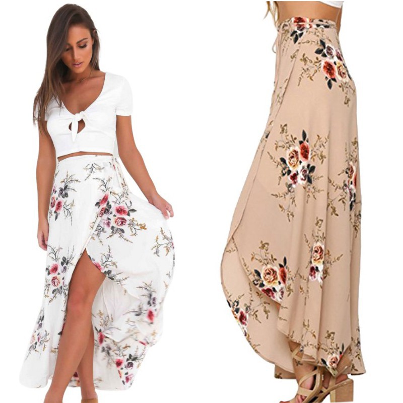 floral maxi skirt with slit