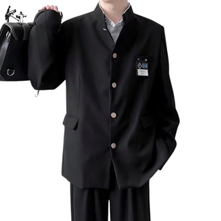 DK Uniform Suit Jacket Men's Street Wear Waffle Trendy Loose Handsome Japanese Style Preppy Stand-Up Collar Small