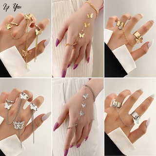 AY (CN) Fashion Butterfly Snake Ring Set Gold Silver Chain For Women Accessories Jewelry Gift