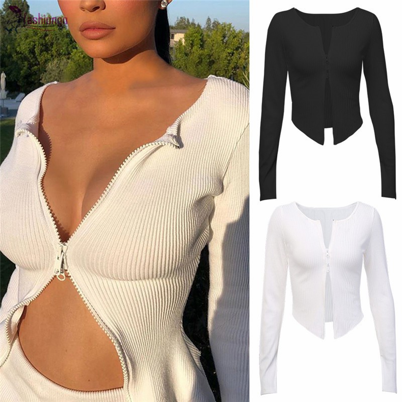 double zipper cropped sweater