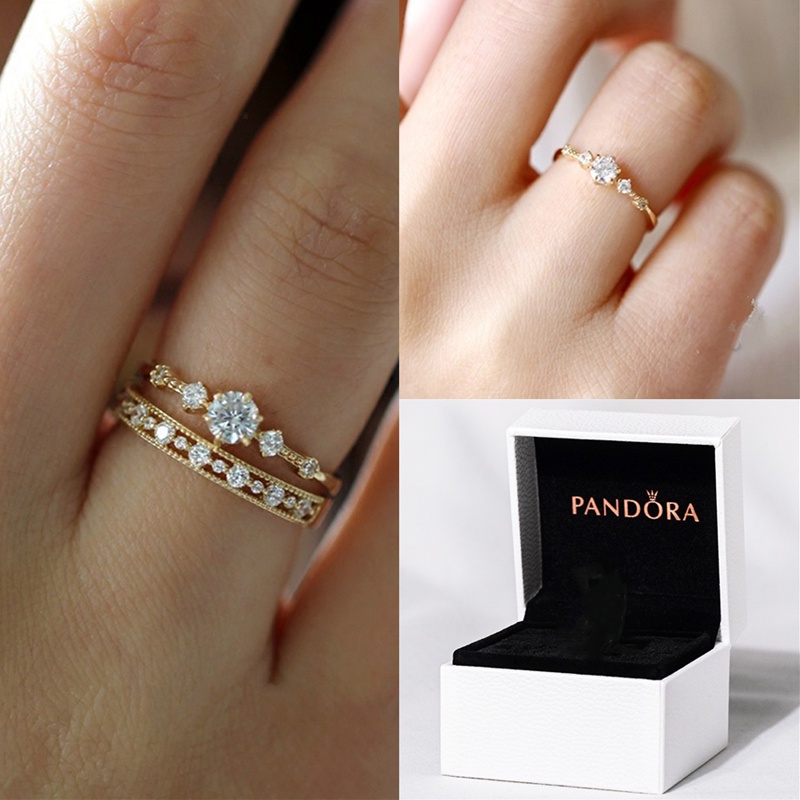 2Pcs/Set Pandora Ring With Box Promise Ring Romantic 14K Gold Wedding ...