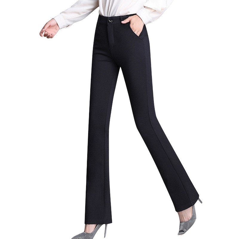 black flared work trousers