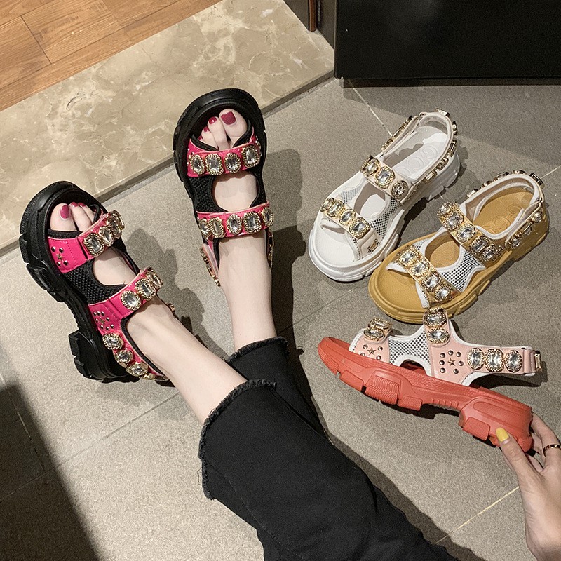 platform rhinestone sandals