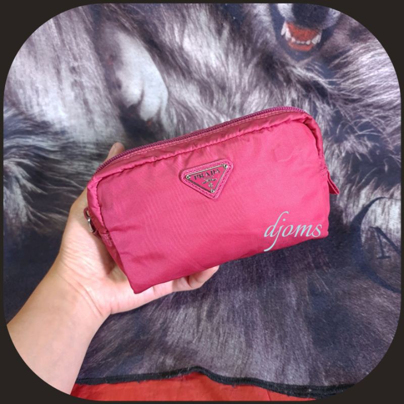 Prada Vela Dark Pink Tessuto Nylon Cosmetics Pouch Bag | Shopee Philippines